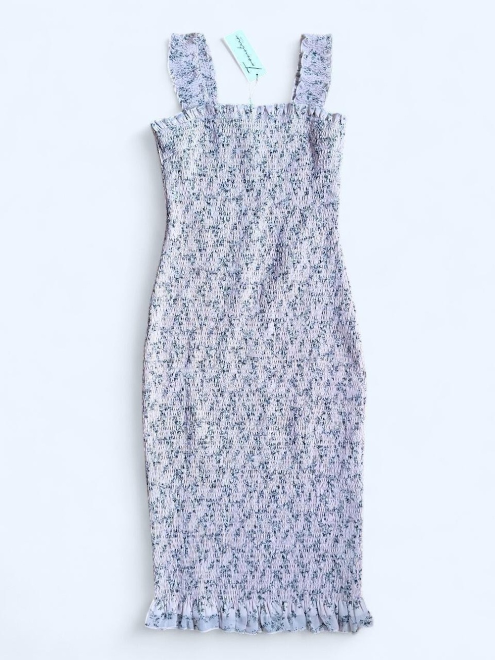 Two Sisters The Label Pink Floral Shirred Bodycon Midi Dress NWT US 8
